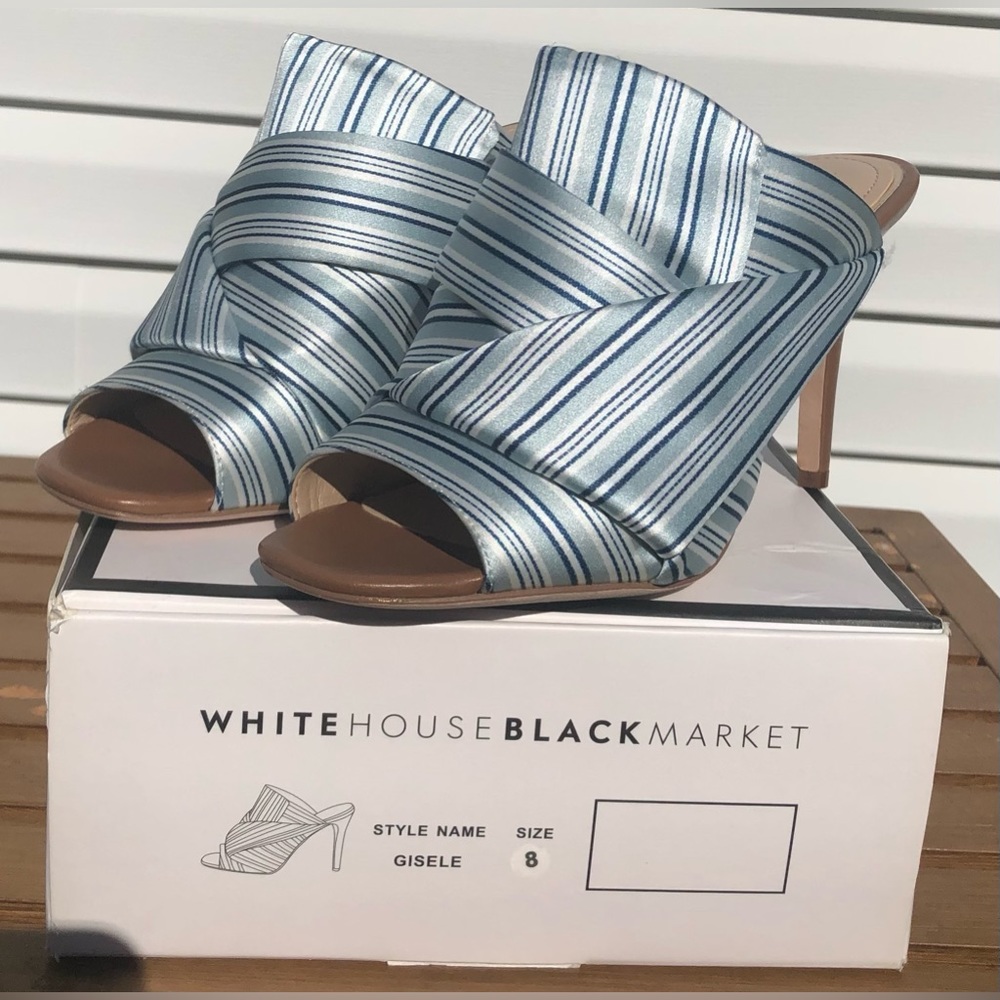 White House Black Market Gisele Satin Stripe Mule Shoe Size 8 - Picture 4 of 7